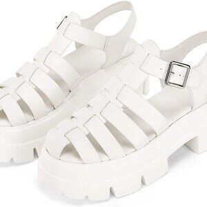 Womens Gladiator Sandals Faux Leather Platform Chunky Heels Summer Shoes